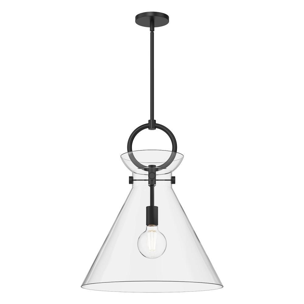 Kuzco PD412518MBCL Pendant Light Fixture, 18-in, Matte Black/Clear Glass