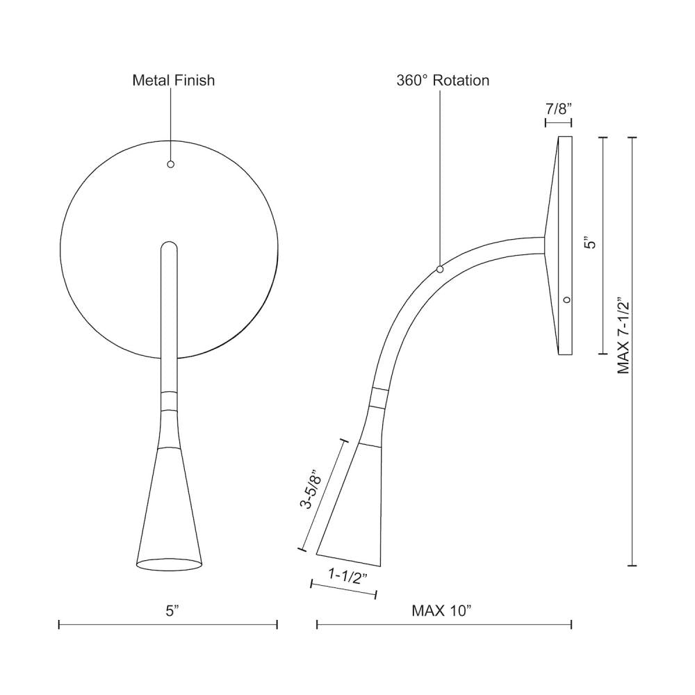 Kuzco Eton WS18901-WH Wall Sconce, 3W, Adjustable Direction, White