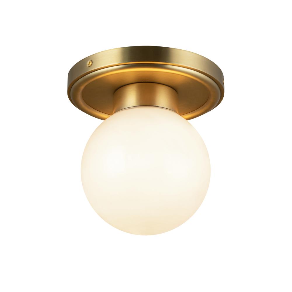 ALORA MOOD Lighting Fiore 6-in Semi-Flush Mount Fixture, UL Damp Rated, Brushed Gold/Glossy Opal Glass