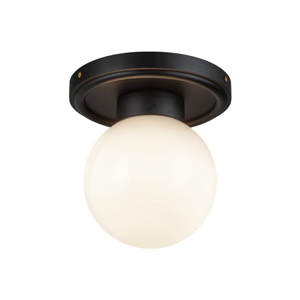 ALORA MOOD Lighting SF407306MBGO Semi-Flush Mount, 1 Light, Matte Black/Glossy Opal Glass