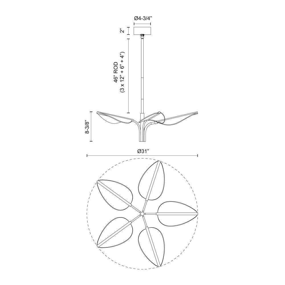 ALORA Lighting PD321105NB Flora 5 Head Natural Brass LED Pendant, UL Damp Rated, Natural Brass