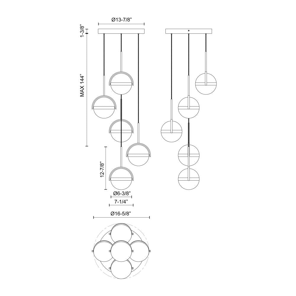 ALORA Lighting MP301005MB Multi Pendant, 5 Head, Modern Design, Matte Black