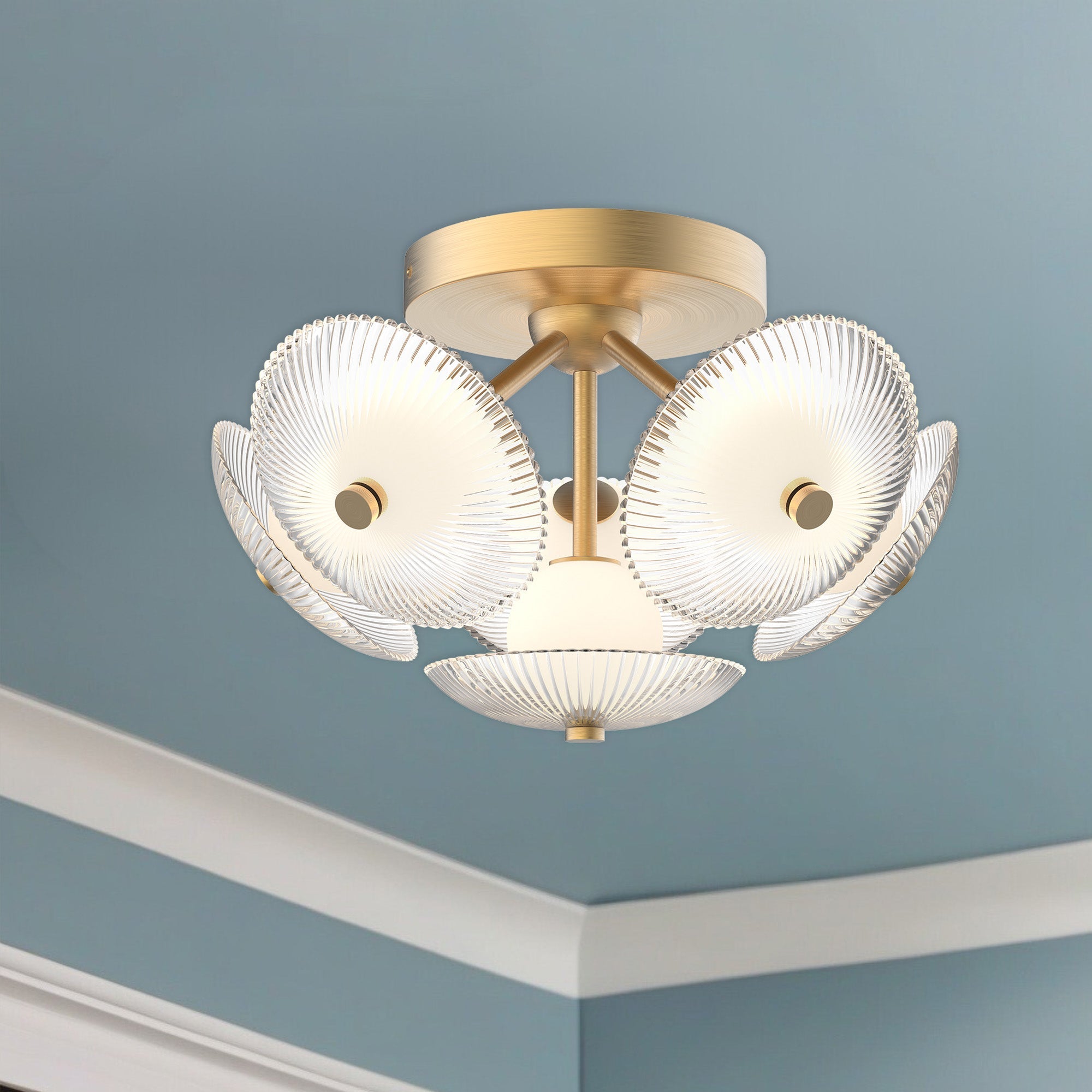 Alora Mood Lighting Hera FM417606BGCR-UNV Flush Mount, UL Listed, Brushed Gold/Clear Ribbed Glass