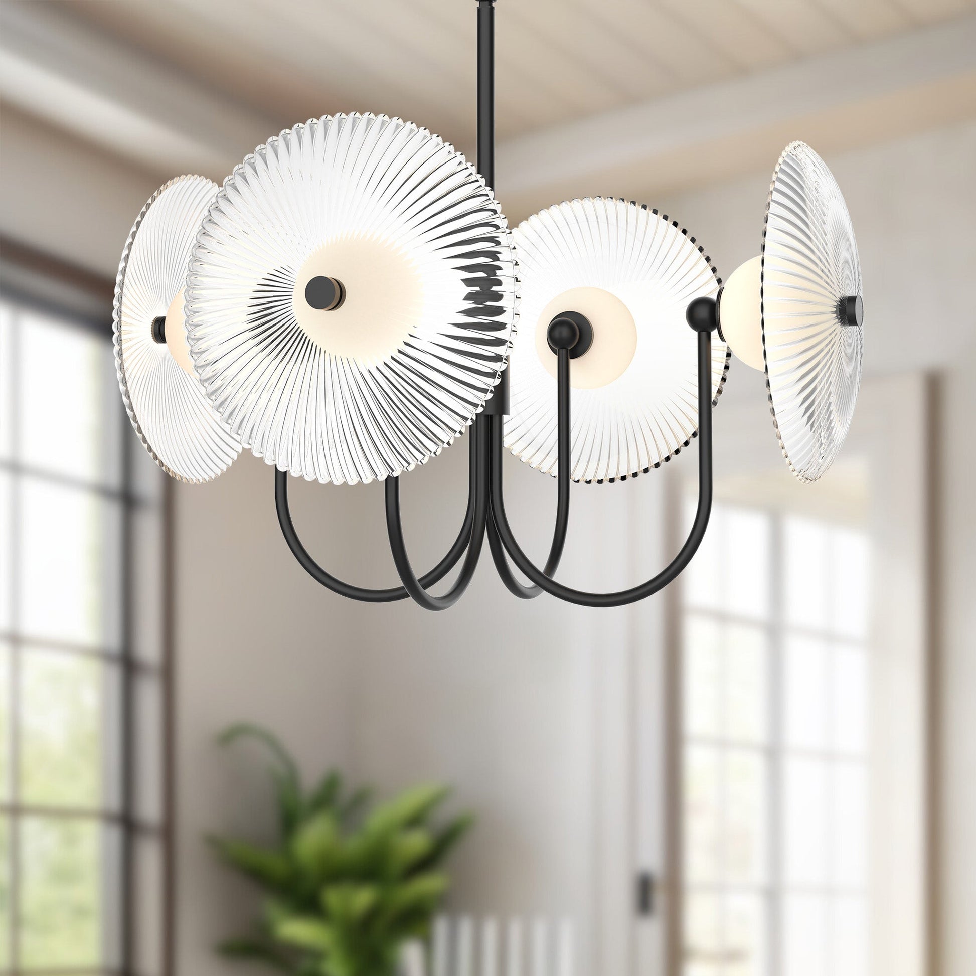 ALORA MOOD Lighting Hera PD417904MBCR-UNV Pendant, 21-in, Matte Black/Clear Ribbed Glass