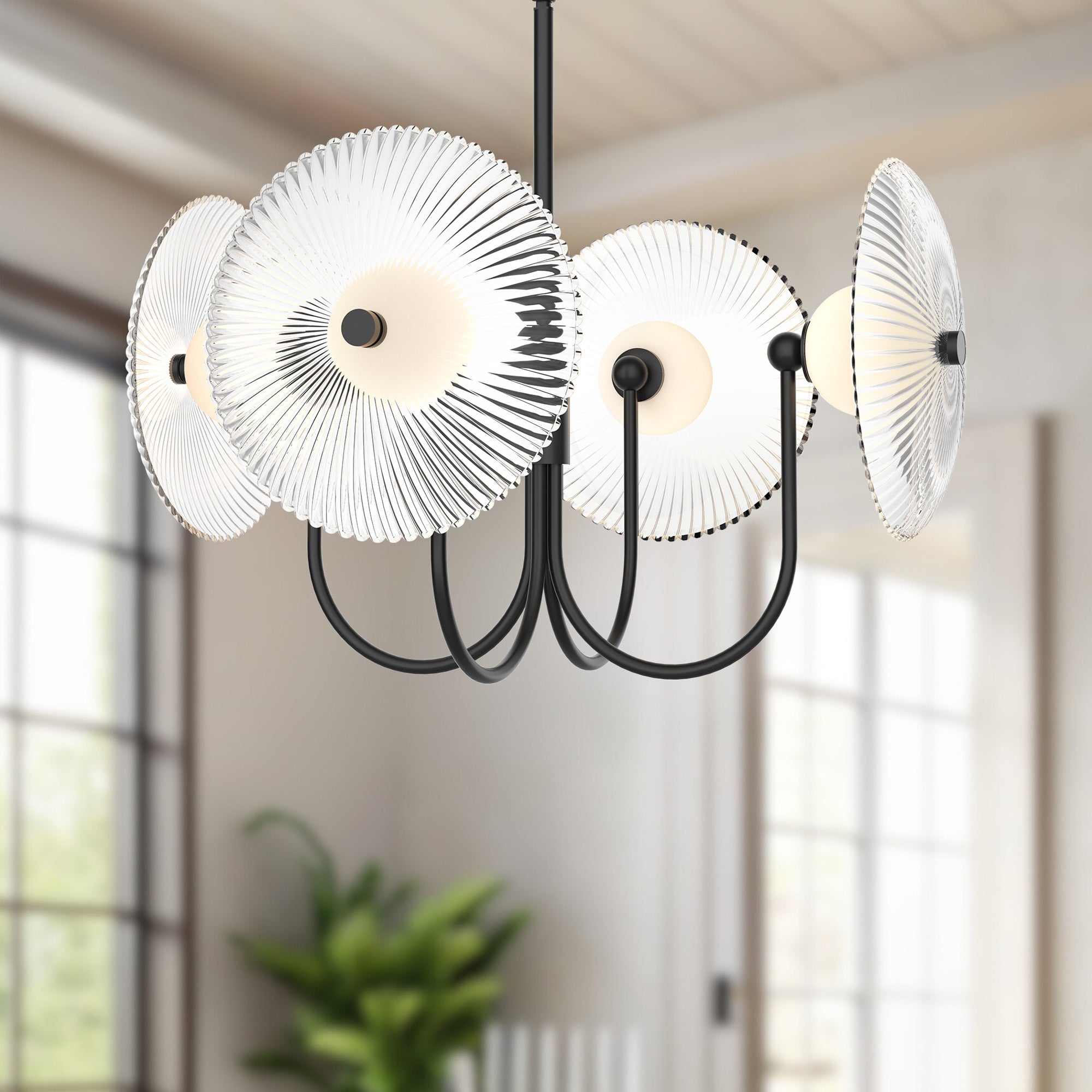 ALORA MOOD Lighting Hera PD417904MBCR-UNV Pendant, 21-in, Matte Black/Clear Ribbed Glass