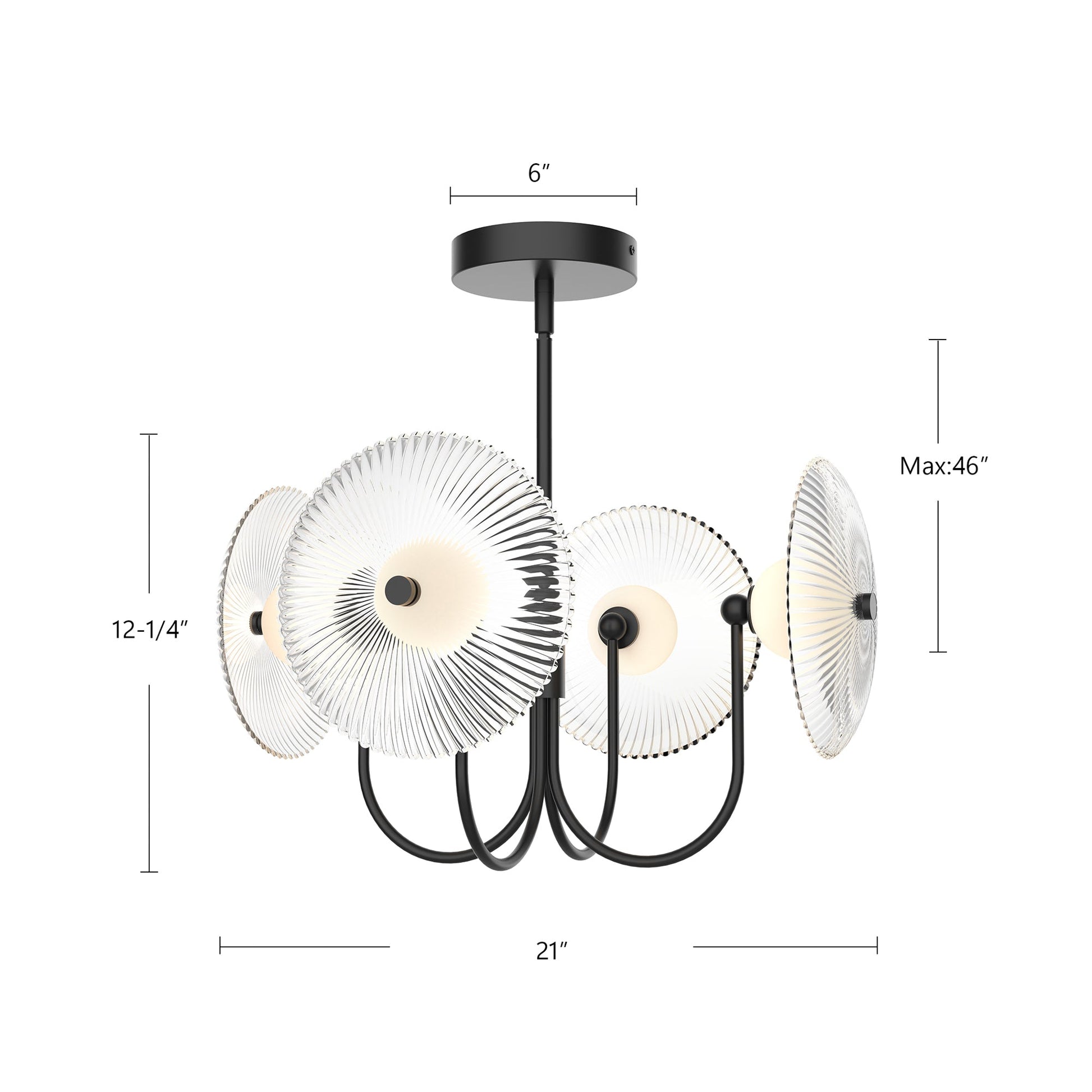 ALORA MOOD Lighting Hera PD417904MBCR-UNV Pendant, 21-in, Matte Black/Clear Ribbed Glass