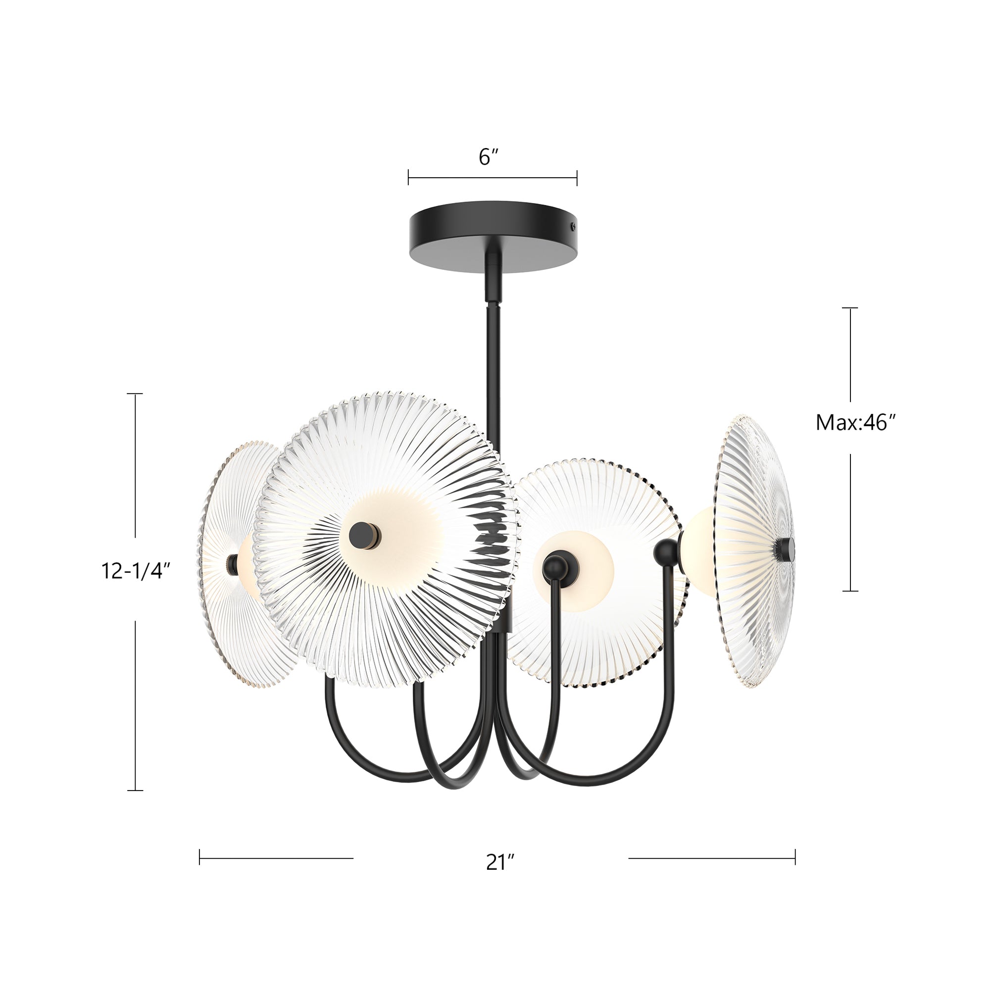 ALORA MOOD Lighting Hera PD417904MBCR-UNV Pendant, 21-in, Matte Black/Clear Ribbed Glass