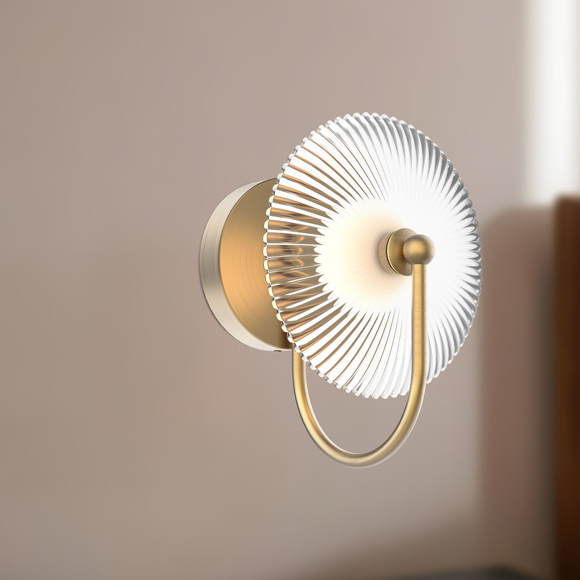 Alora Mood Lighting Hera WV417801BGCR-UNV Vanity Light Fixture, LED, Brushed Gold/Clear Ribbed Glass