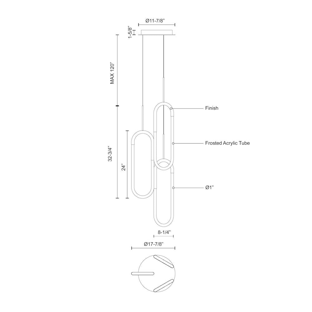 Kuzco Lighting MP95103-CH Multi Pendant, 30W Watt, Extruded Aluminum Body, Chrome