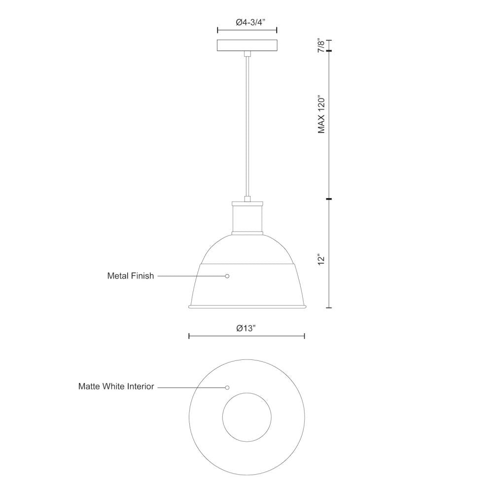 Kuzco Lighting 493513-WH Pendant, 1 Light, 13-in, White