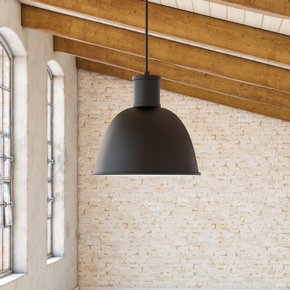 Kuzco 493516-BK Pendant, 16-in Black 1 Light, Aluminum Dome Shade, Powder Coated Finish