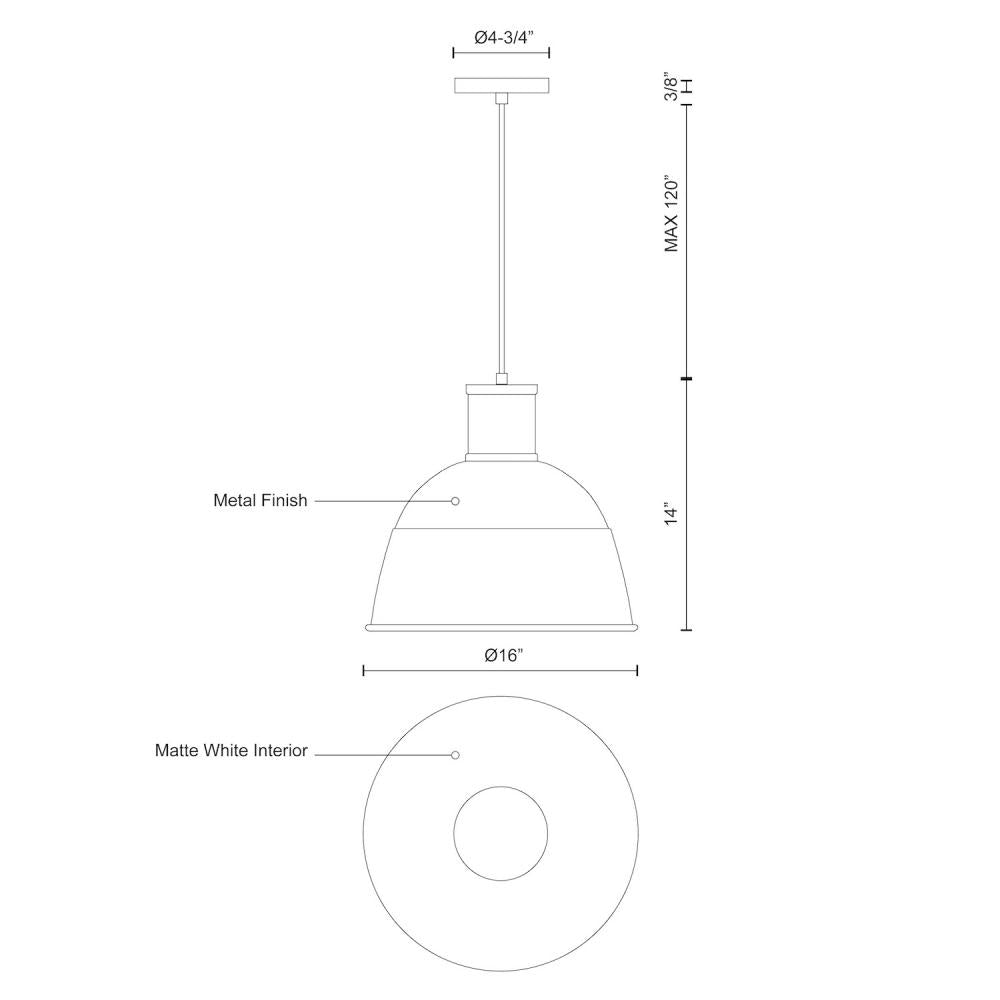 Kuzco 493516-WH Pendant, 16-in, 1 Light, Adjustable Cloth Cable, White