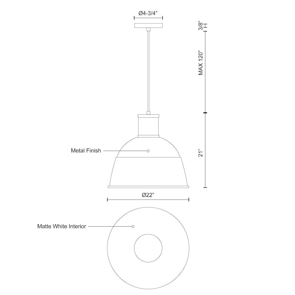 Kuzco Lighting 493522-WH Pendant, 1 Light, 60W, White