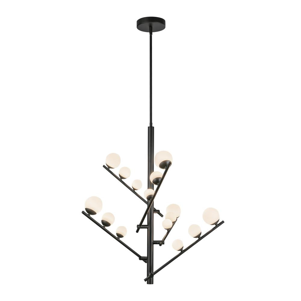Kuzco Lighting CH55530-BK/OP Juniper 5 Head LED Chandelier, UL Listed, Black/Opal Glass