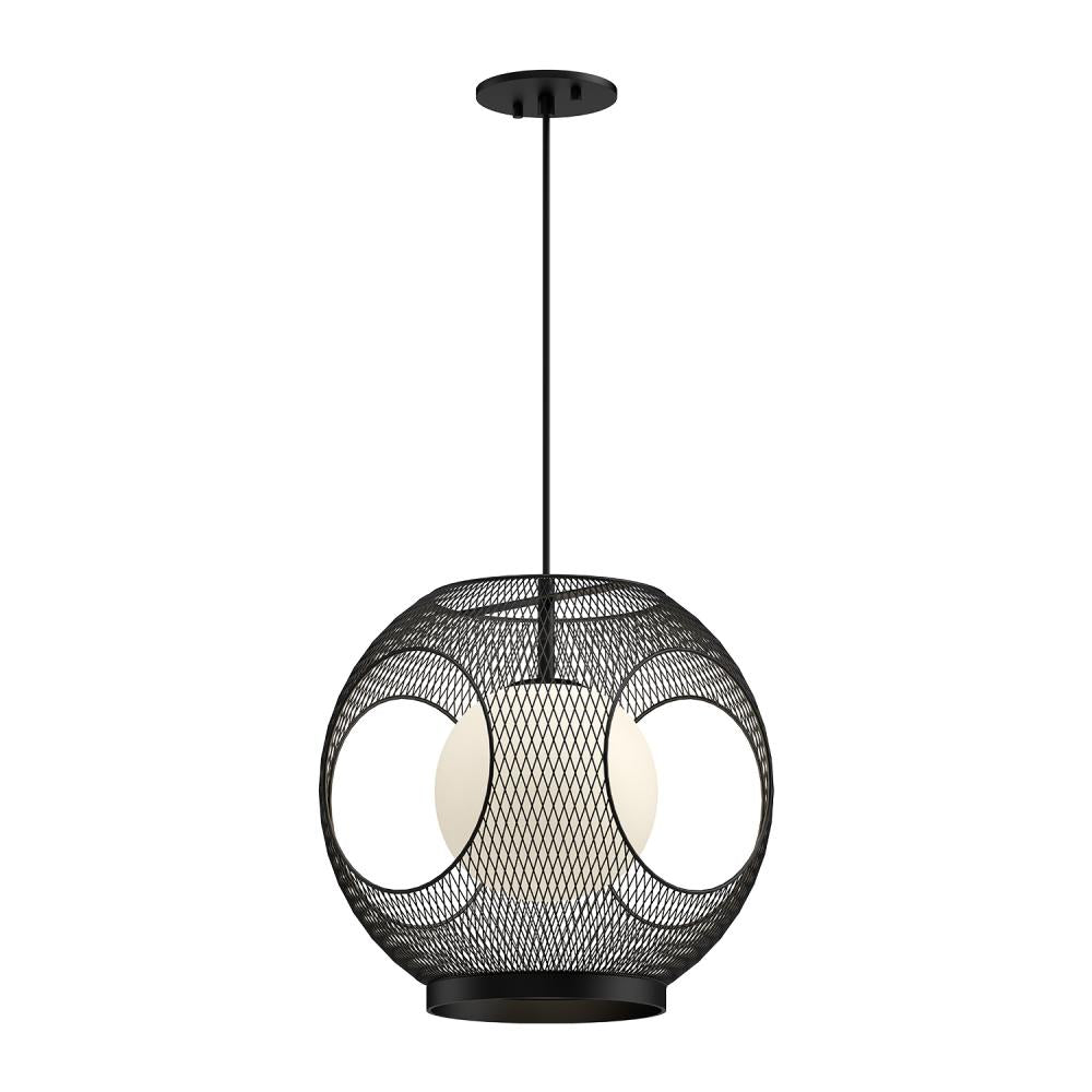 Kuzco Lighting EP56913-BK/OP Exterior Pendant, 1 Light, Black/Opal Glass, 13-in