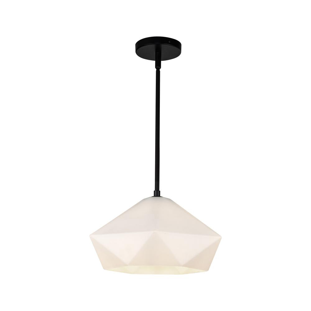 ALORA MOOD Lighting PD424514MBOP Pendant, 1 Light, Matte Black/Opal Glass