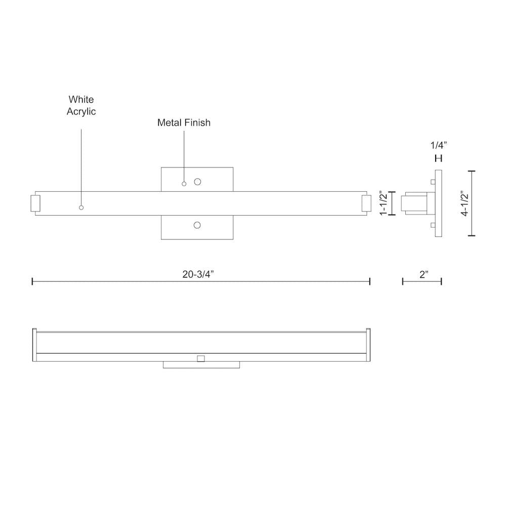 Kuzco Latitude-Slim 21-in VL4721-CH Vanity Light Fixture, UL Damp Rated, Chrome
