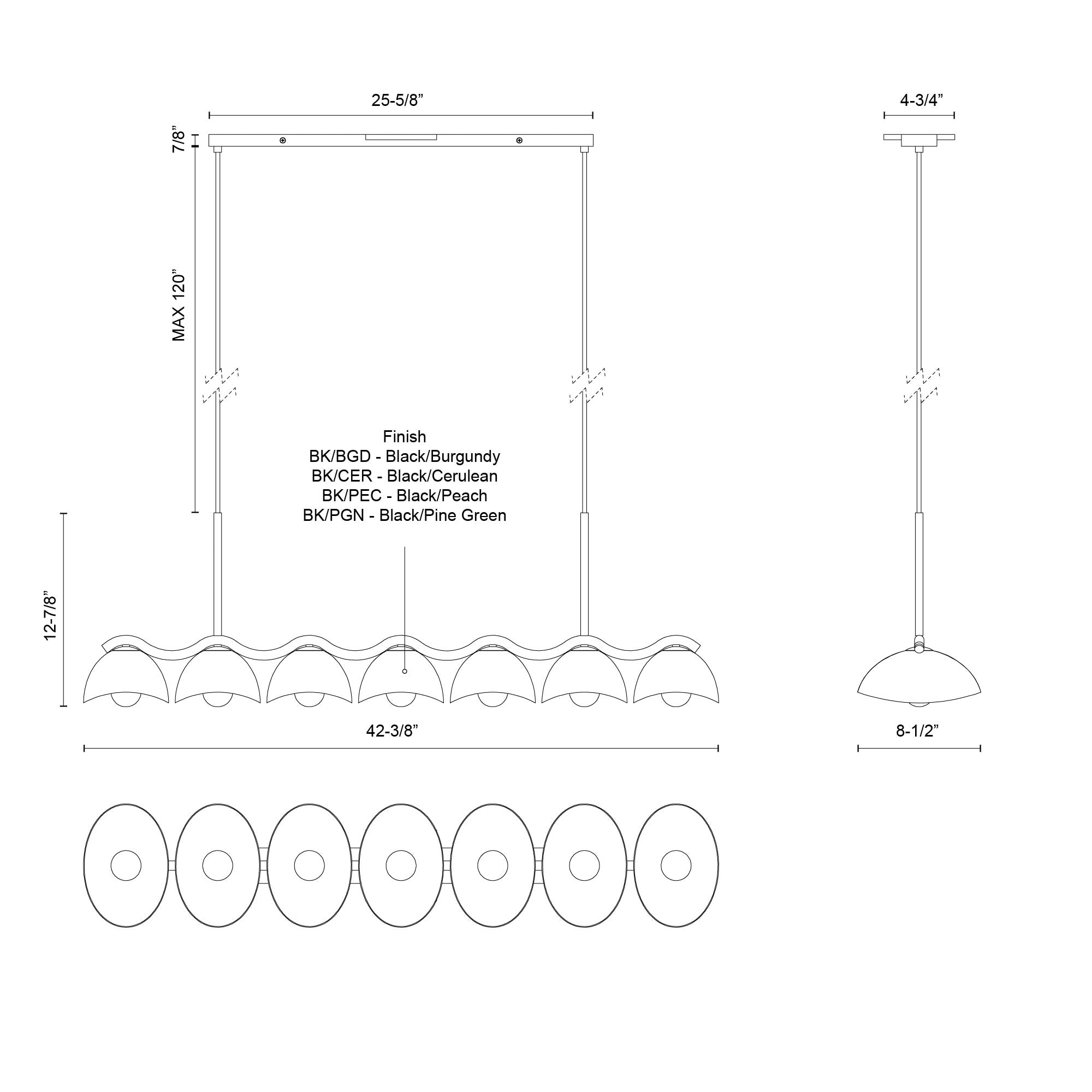 Atlas 42-in Black/Burgundy Socket Linear Pendant