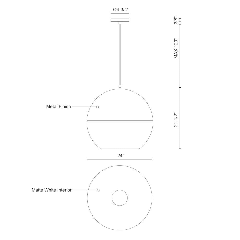 Kuzco Lighting 494024-WH Pendant, 24-in Height, White Finish