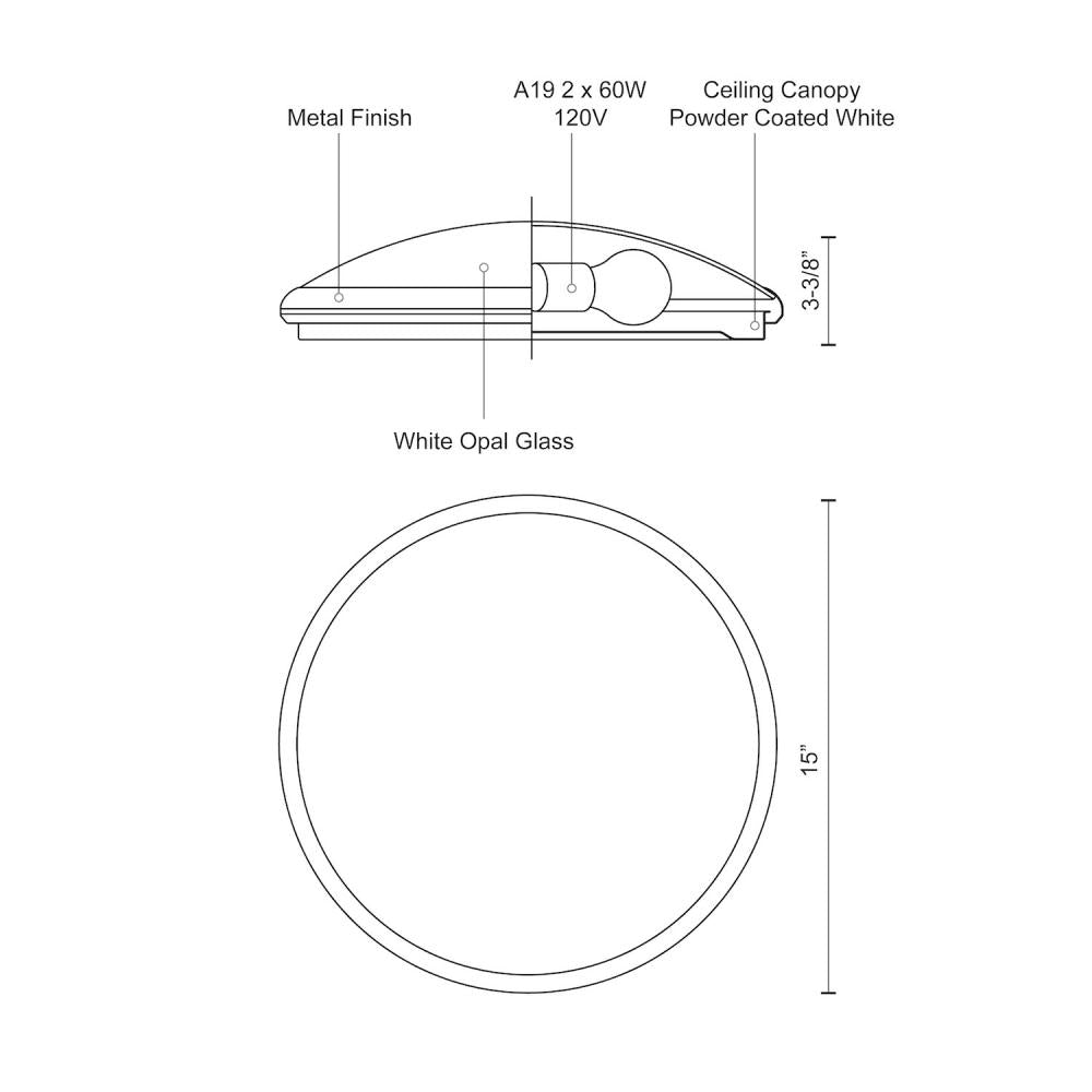 Kuzco Lighting 51562BN Flush Mount, 2 Lights, Brushed Nickel