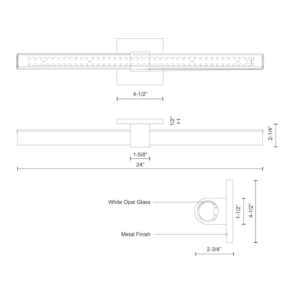 Kuzco Mendocino 24-in LED Vanity Light Fixture, UL Damp Rated, Chrome
