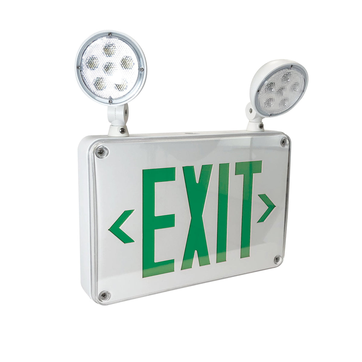 LED Self-Diagnostic Wet/Cold Location Exit & Emergency Sign w/ Battery Backup & Remote Capability, White Housing w/ Green Letters, Cold Weather Location