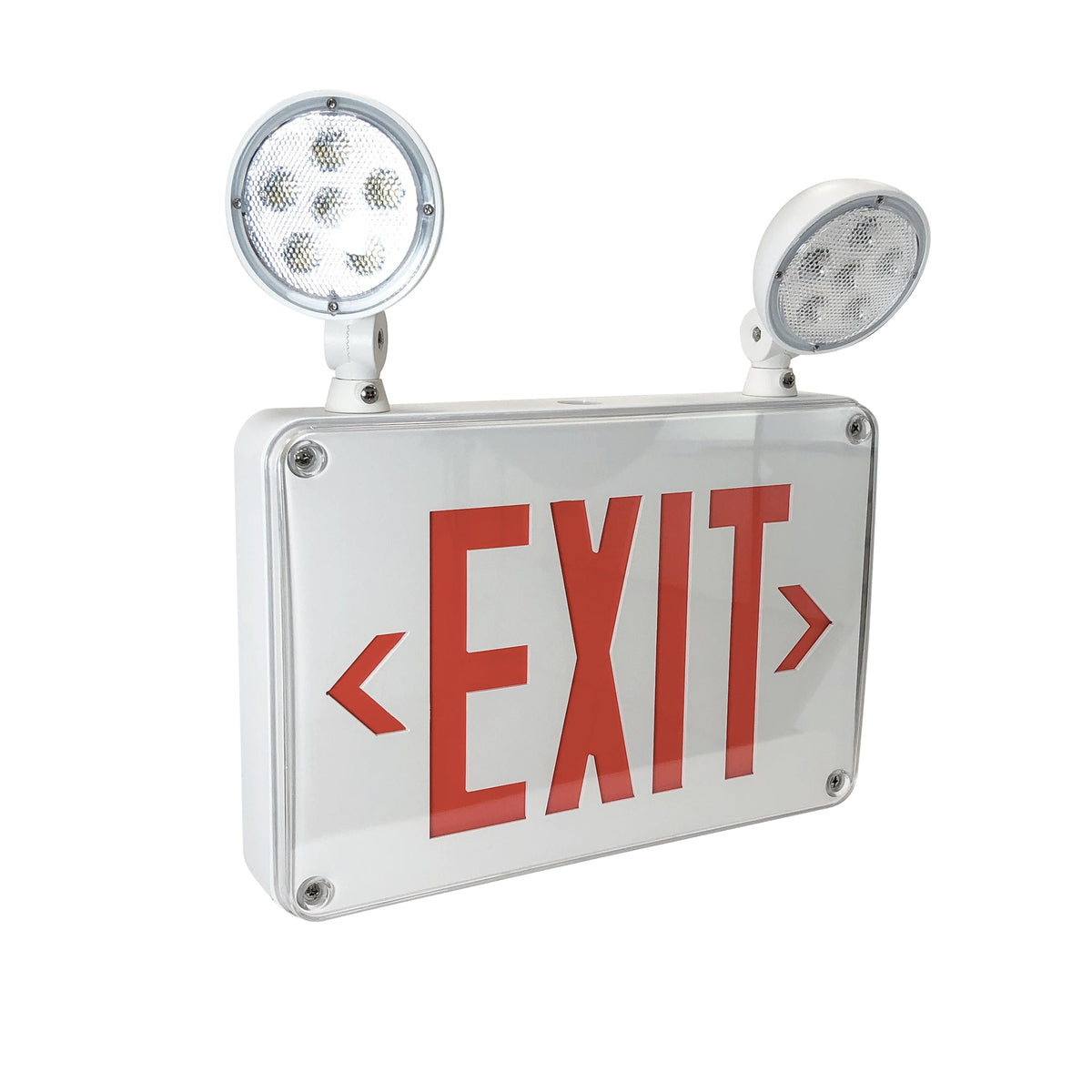LED Self-Diagnostic Wet Location Exit & Emergency Sign w/ Battery Backup & Remote Capability, White Housing w/ Red Letters