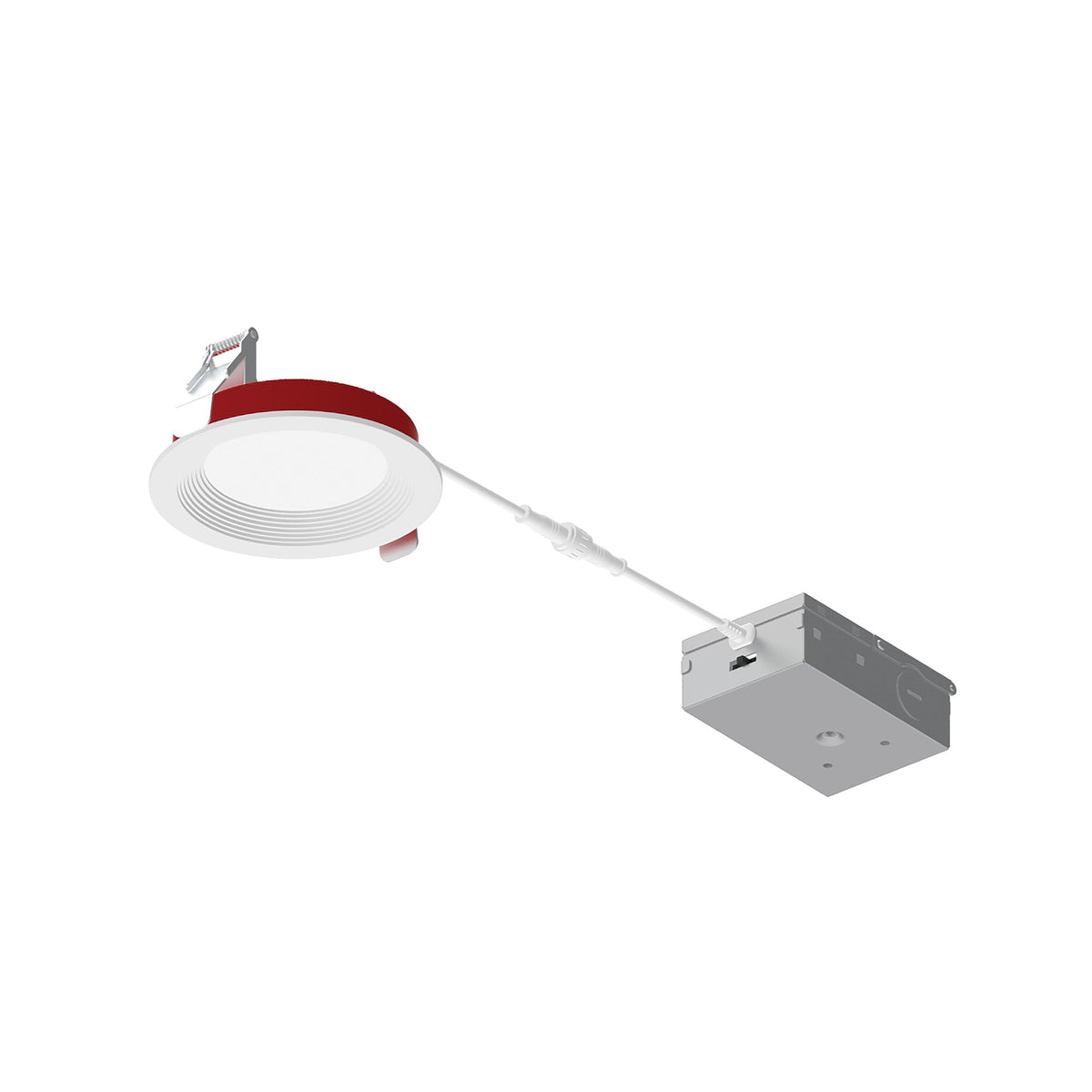 4" Fire Rated Can-less Baffled LED Downlight, Selectable CCT, 1200lm / 12W, White Finish