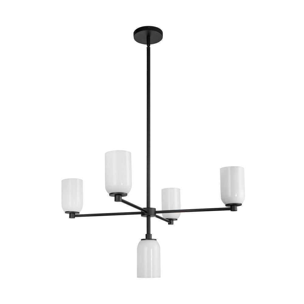 Kuzco Lighting CH57731-BK/GO Nola 31-in Chandelier, 5 Lights, Black/Glossy Opal Glass