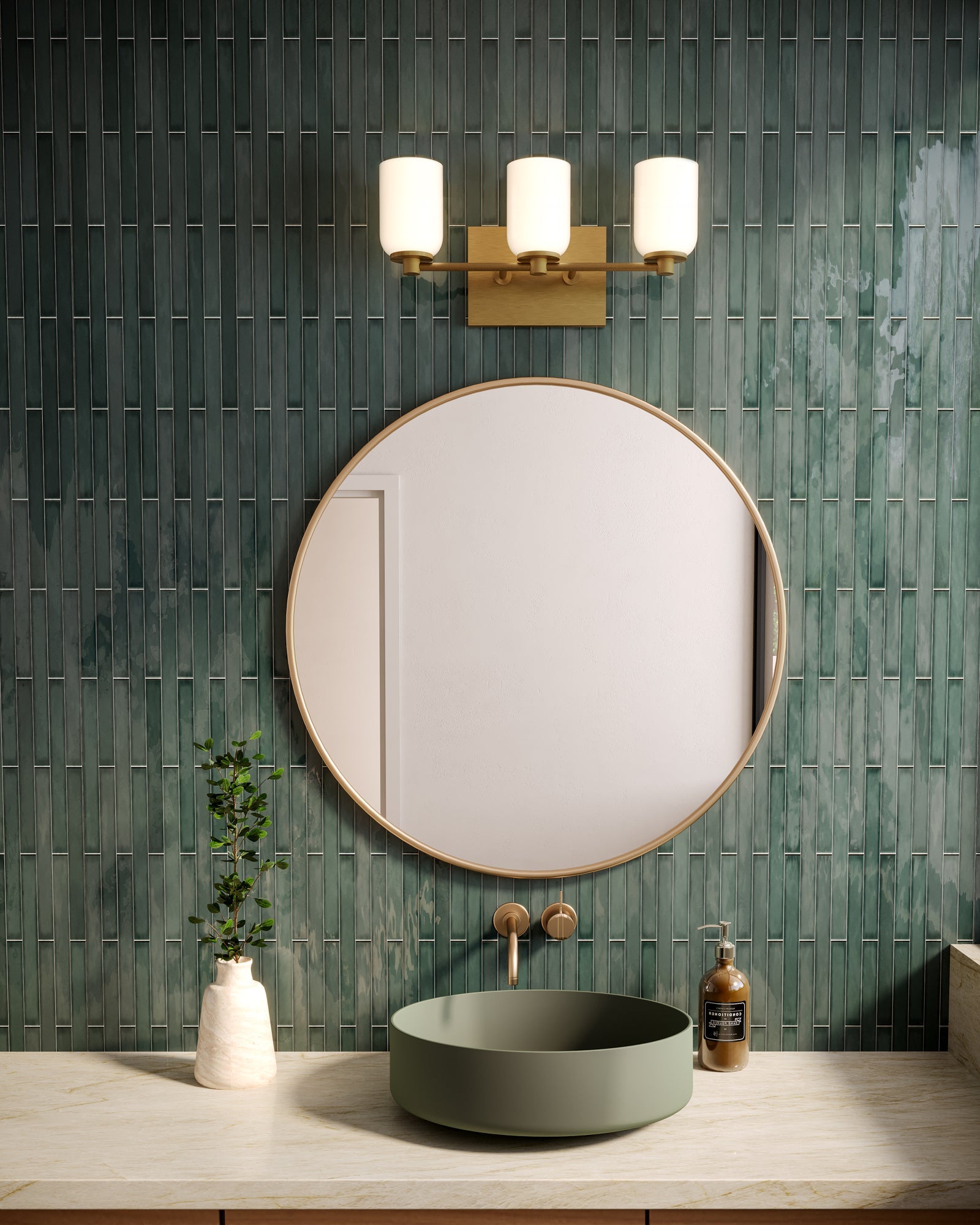 Kuzco VL57718-BG/GO Vanity Light Fixture, UL Damp Rated, Brushed Gold/Glossy Opal Glass
