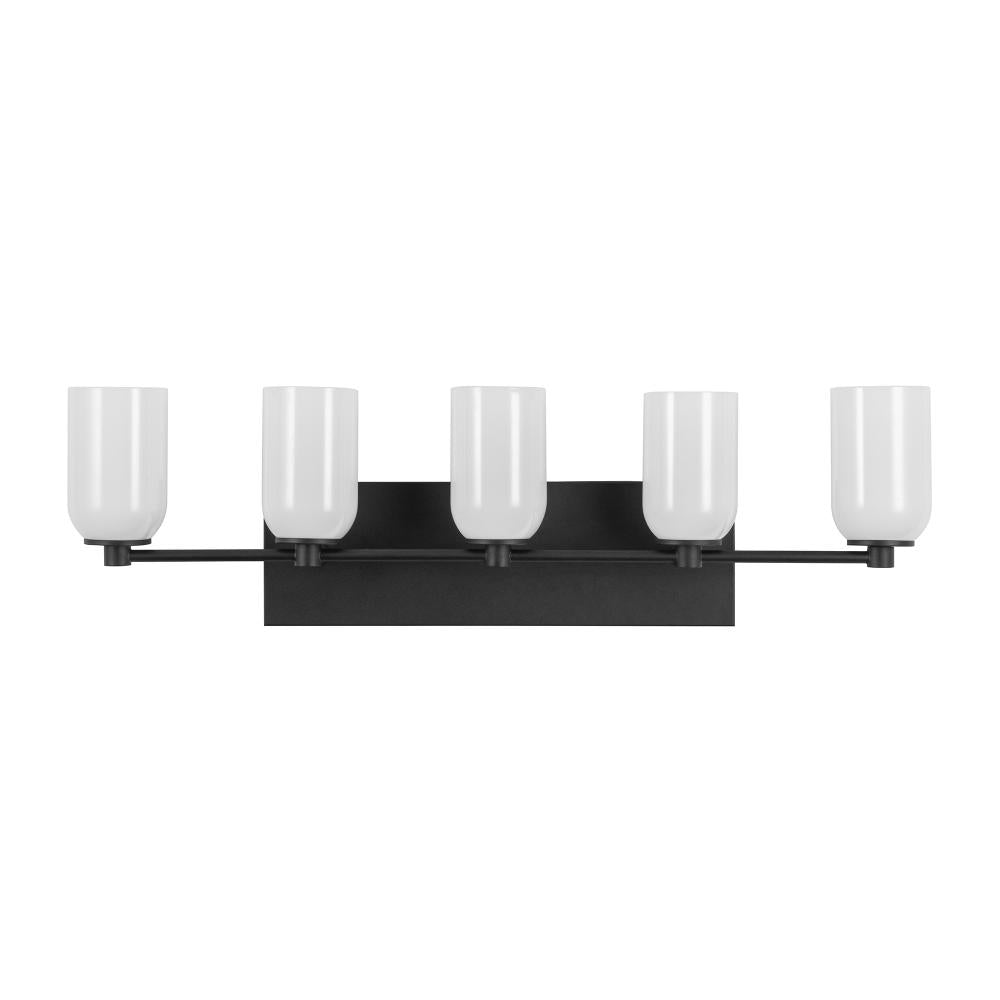 Kuzco Lighting VL57732-BK/GO Nola 32-in Vanity Light Fixture, 5 Lights, Black/Glossy Opal Glass