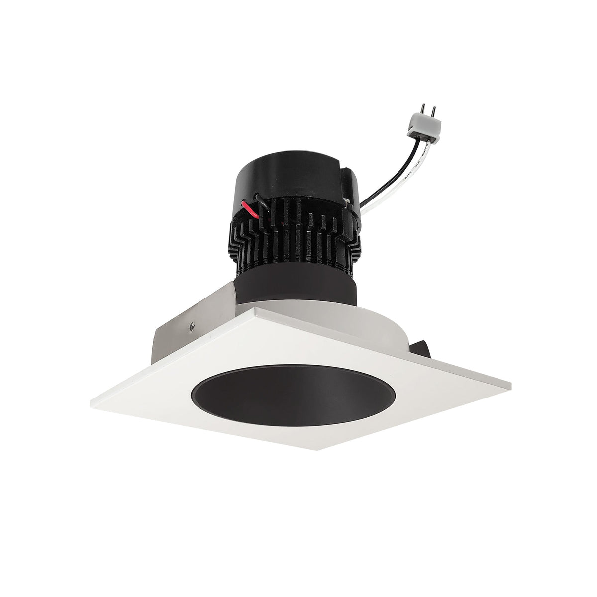 4" Pearl 12V LED Square Retrofit Reflector with Round Aperture, 700lm / 10W, Comfort Dim, Black Reflector / Warm White Flange