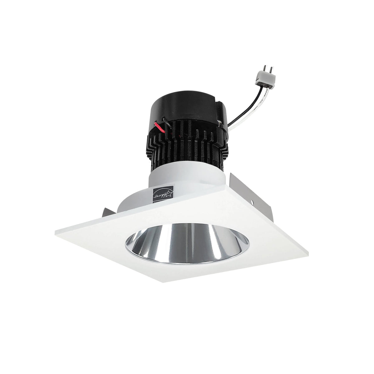 4" Pearl 12V LED Square Retrofit Reflector with Round Aperture, 1150lm / 10W, 3500K, Specular Clear Reflector / Bright White Flange