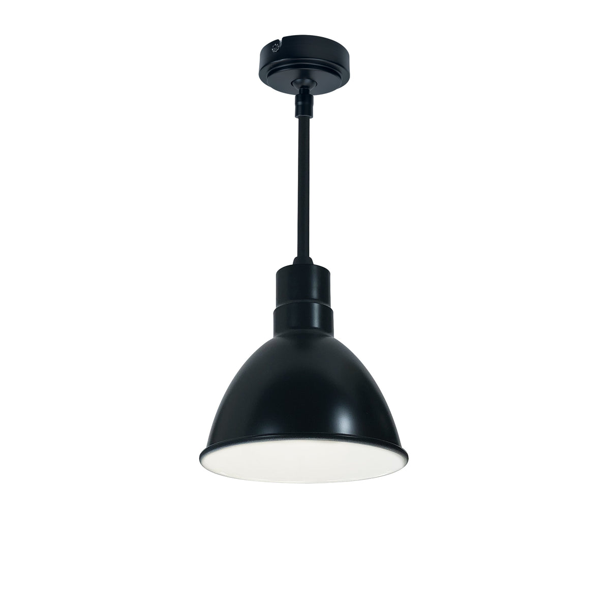 8" RLM 48" Stem Mounted LED Shade, 1200lm, 3000K, Black/White, 120V 0-10V/Triac/ELV & 277V 0-10V Dimming