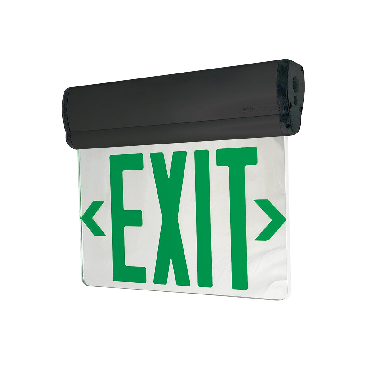 Surface Adjustable LED Edge-Lit Exit Sign, Battery Backup, 6" Green Letters, Double Face / Mirrored Acrylic, Black Housing