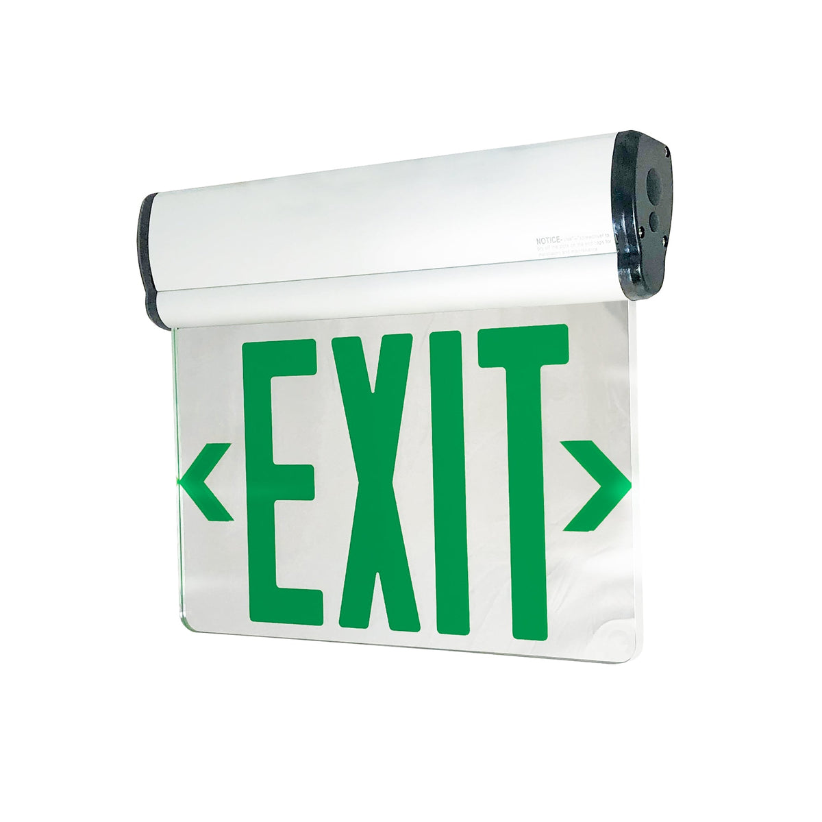 Surface Adjustable LED Edge-Lit Exit Sign, AC Only, 6" Green Letters, Double Face / Mirrored Acrylic, White Housing