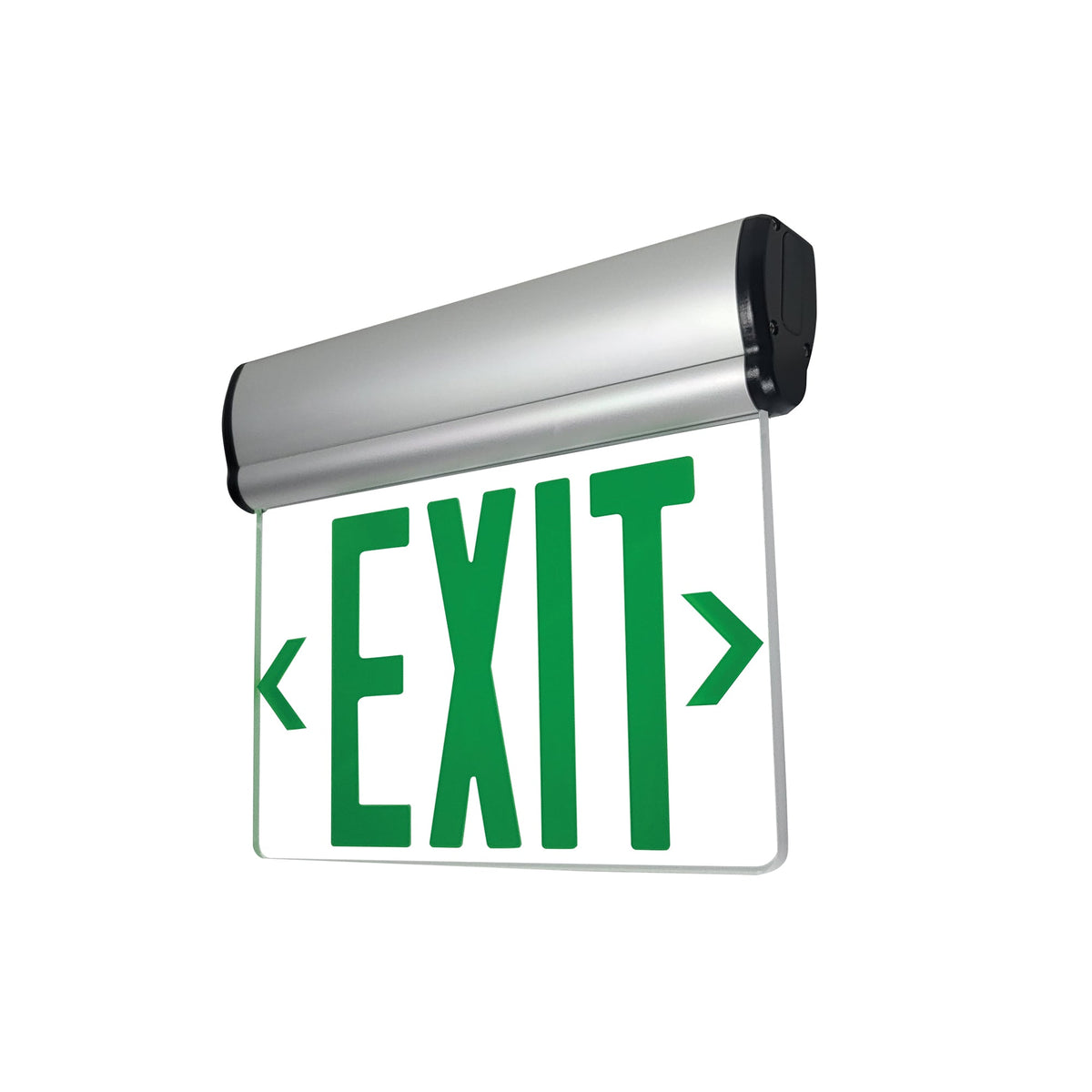 Surface Adjustable LED Edge-Lit Exit Sign, Battery Backup, 6" Green Letters, Single Face / Clear Acrylic, Aluminum Housing