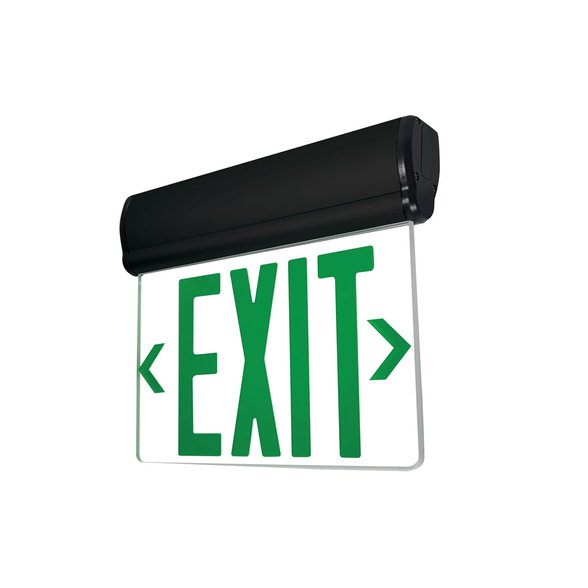 Surface Adjustable LED Edge-Lit Exit Sign, Battery Backup, 6" Green Letters, Single Face / Clear Acrylic, Black Housing
