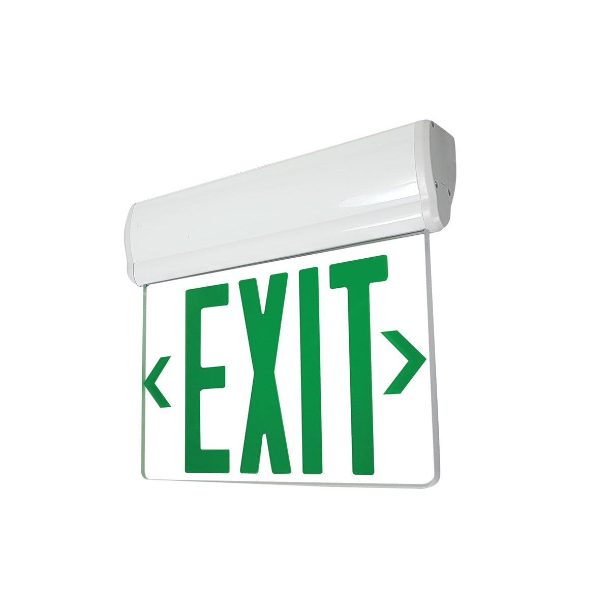 Surface Adjustable LED Edge-Lit Exit Sign, 2 Circuit, 6" Green Letters, Single Face / Clear Acrylic, White Housing