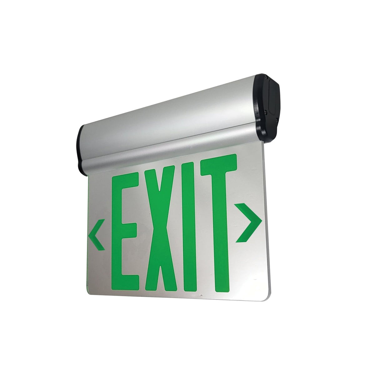 Surface Adjustable LED Edge-Lit Exit Sign, Battery Backup, 6" Green Letters, Single Face / Mirrored Acrylic, Aluminum Housing