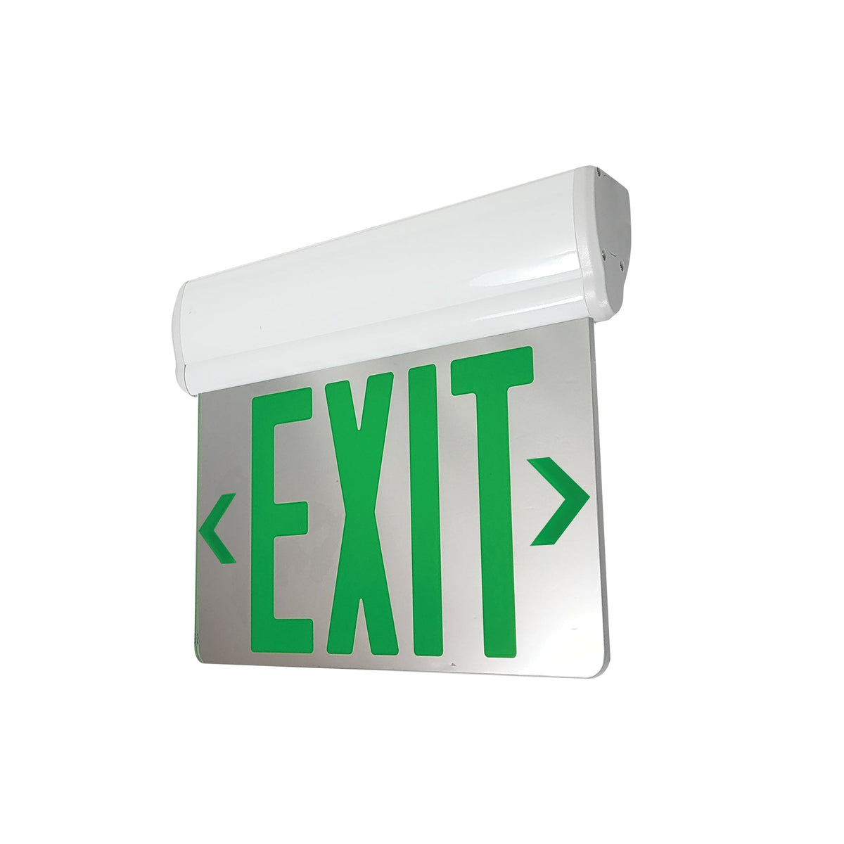 Surface Adjustable LED Edge-Lit Exit Sign, AC Only, 6" Green Letters, Single Face / Mirrored Acrylic, White Housing