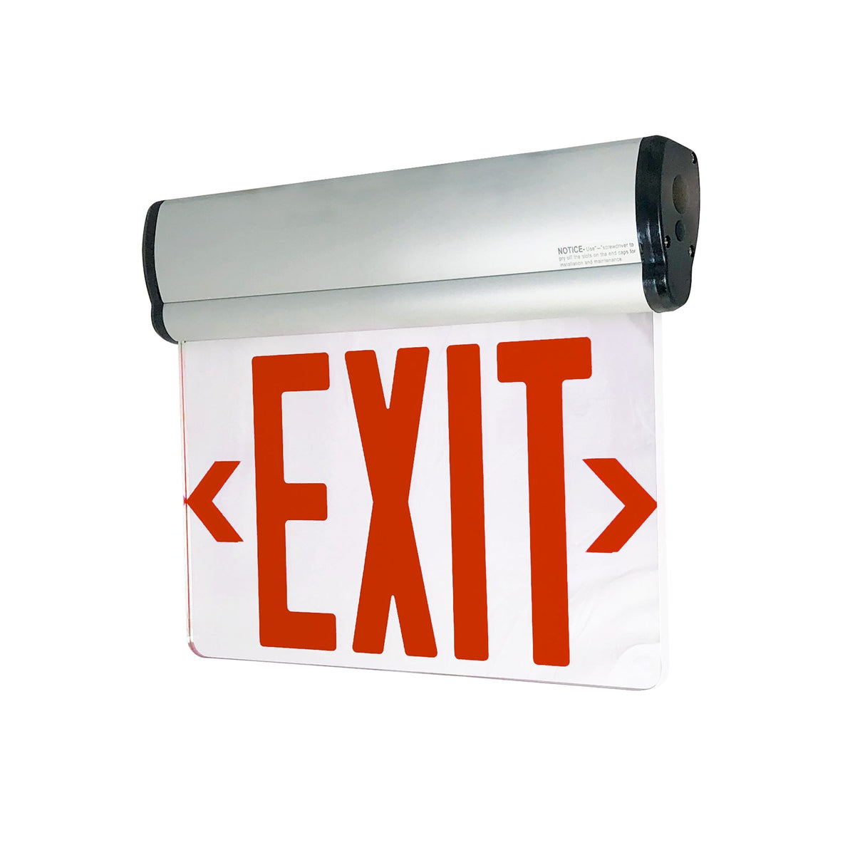Surface Adjustable LED Edge-Lit Exit Sign, AC Only, 6" Red Letters, Single Face / Mirrored Acrylic, Aluminum Housing
