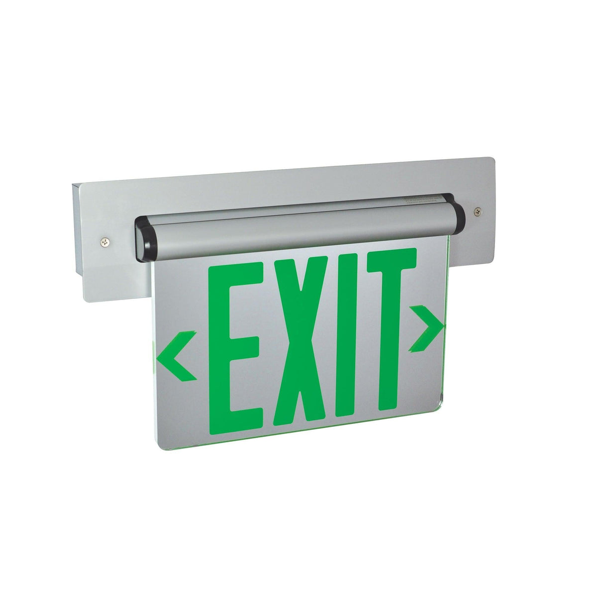 Recessed Adjustable LED Edge-Lit Exit Sign, 2 Circuit, 6" Green Letters, Double Face / Mirrored Acrylic, Aluminum Housing