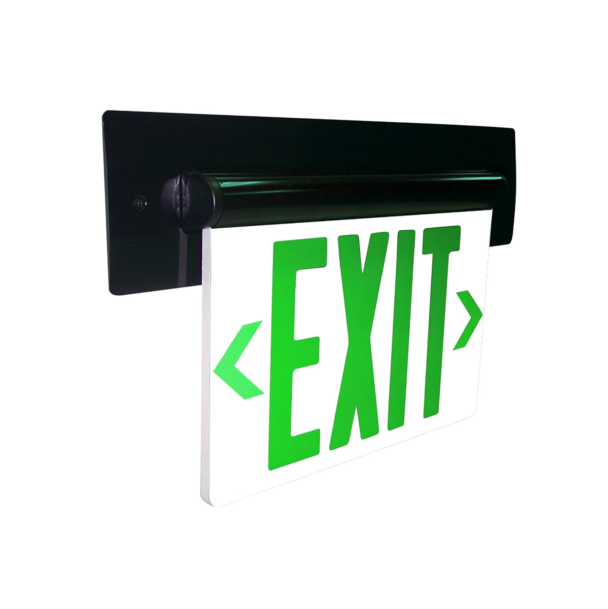 Recessed Adjustable LED Edge-Lit Exit Sign, 2 Circuit, 6" Green Letters, Single Face / Mirrored Acrylic, White Housing