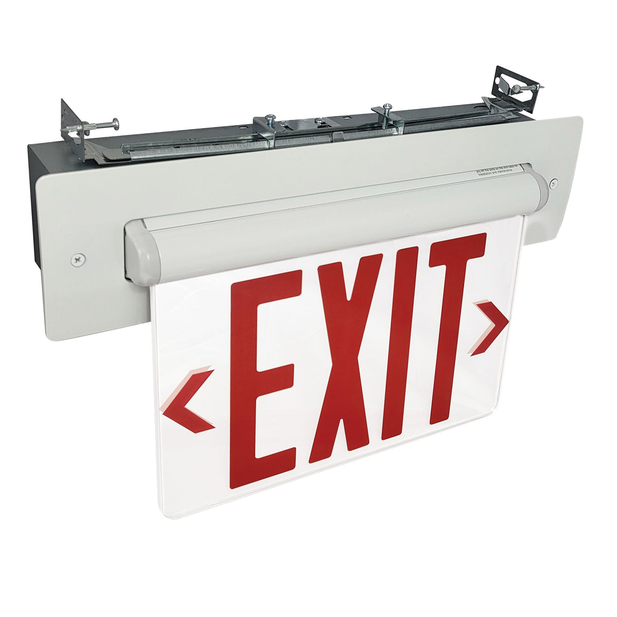 Recessed Adjustable LED Edge-Lit Exit Sign, AC Only, 6" Red Letters, Single Face / Clear Acrylic, Aluminum Housing