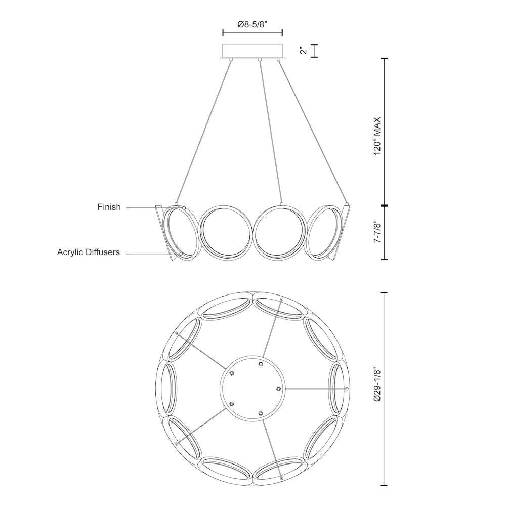 Kuzco Oros CH94829-BK LED Chandelier, Custom Options Available, Black