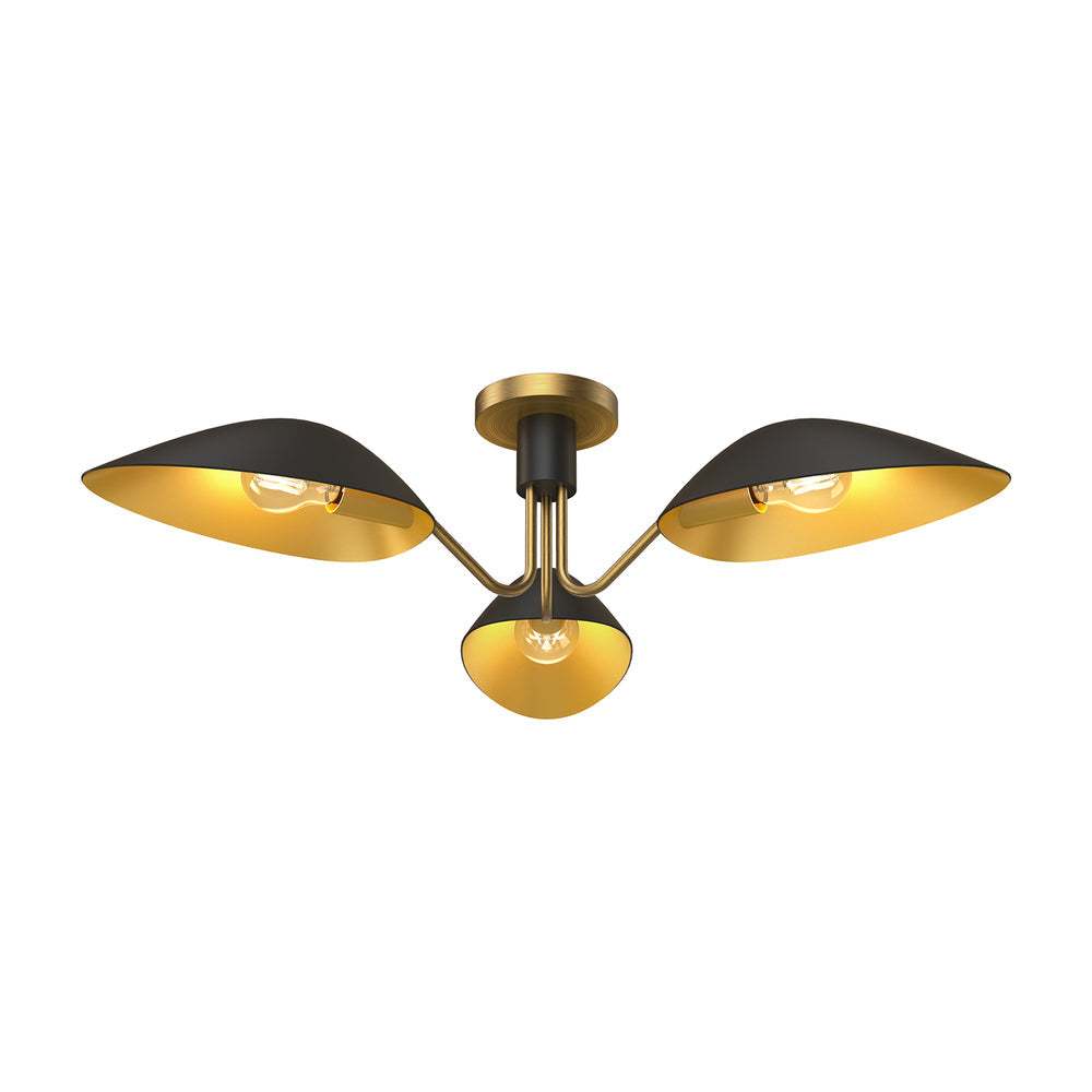 ALORA MOOD Lighting SF550332MBAG Oscar 32-in Semi Flush Mount, 3 Lights, Aged Gold/Matte Black