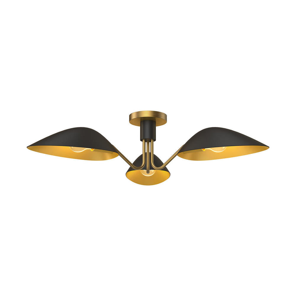 ALORA MOOD Lighting SF550332MBAG Oscar 32-in Semi Flush Mount, 3 Lights, Aged Gold/Matte Black