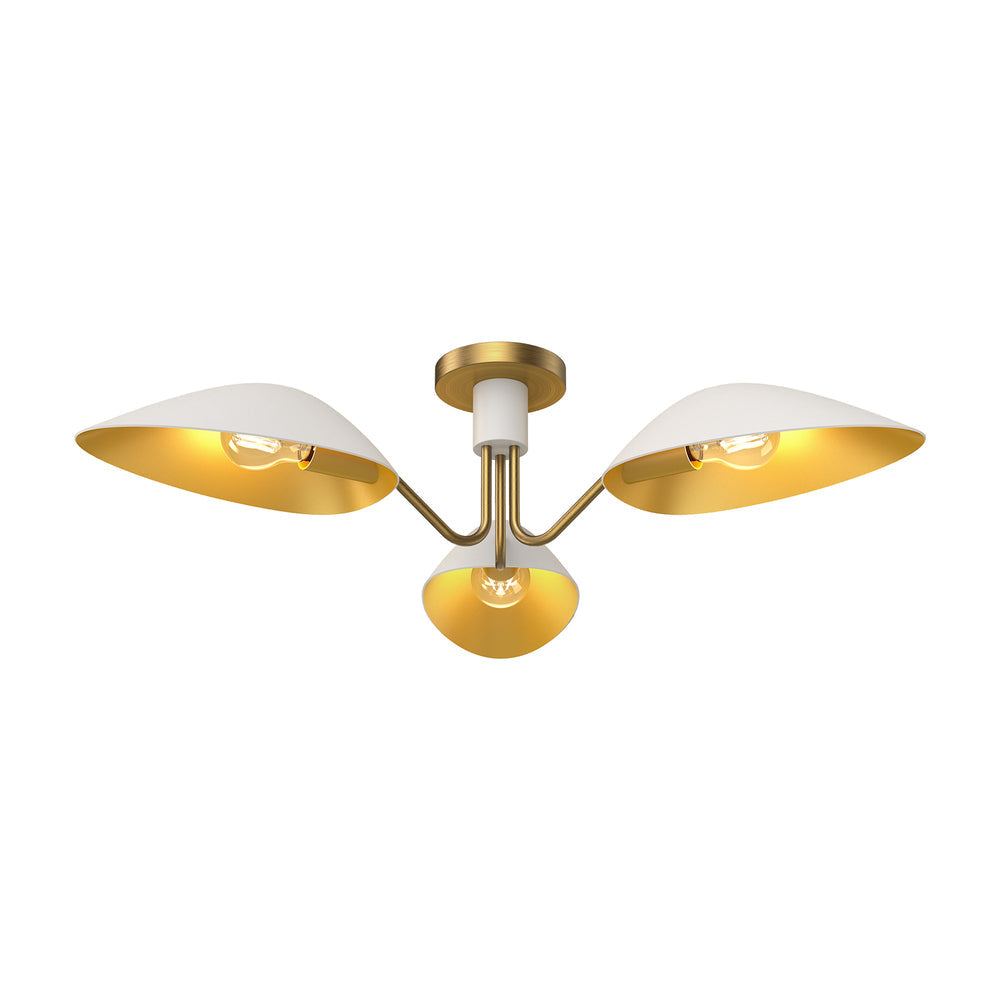 Alora Mood Oscar SF550332WHAG Semi Flush Mount, UL Damp Rated, Aged Gold/White