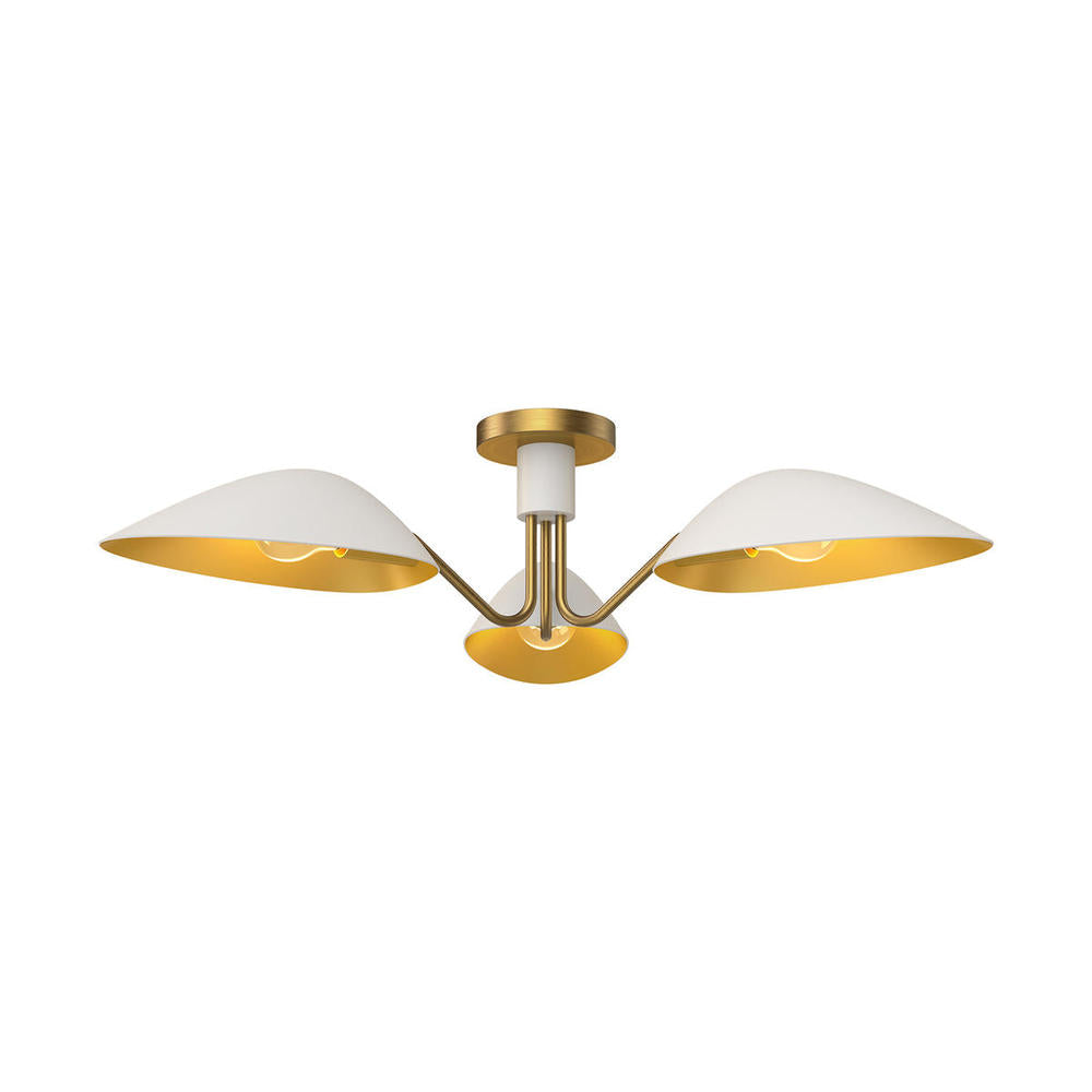Alora Mood Oscar SF550332WHAG Semi Flush Mount, UL Damp Rated, Aged Gold/White